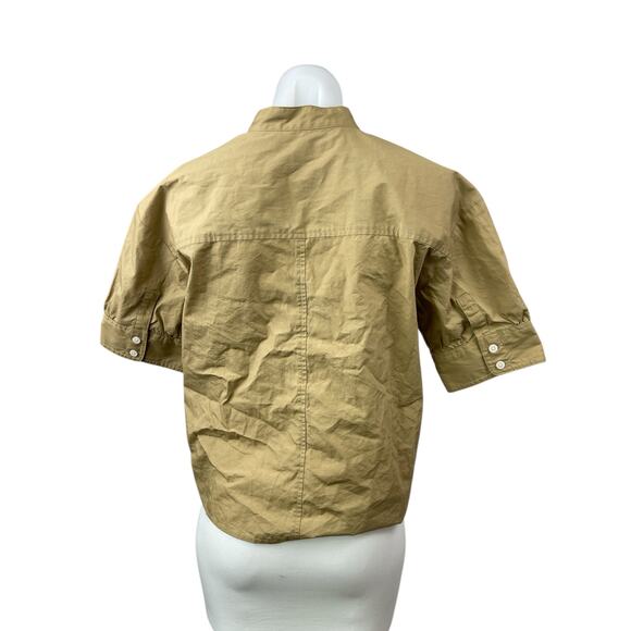 Banana Republic Women's Tan Khaki Short Sleeve Mock Button Down Shirt Top Size S - Picture 2 of 4